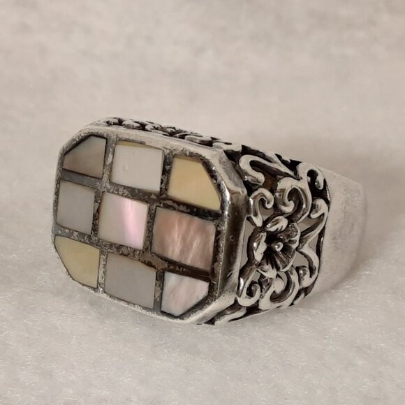 Vintage Sterling Silver Ring with Abalone Inlay Size 8 - Picture 1 of 10